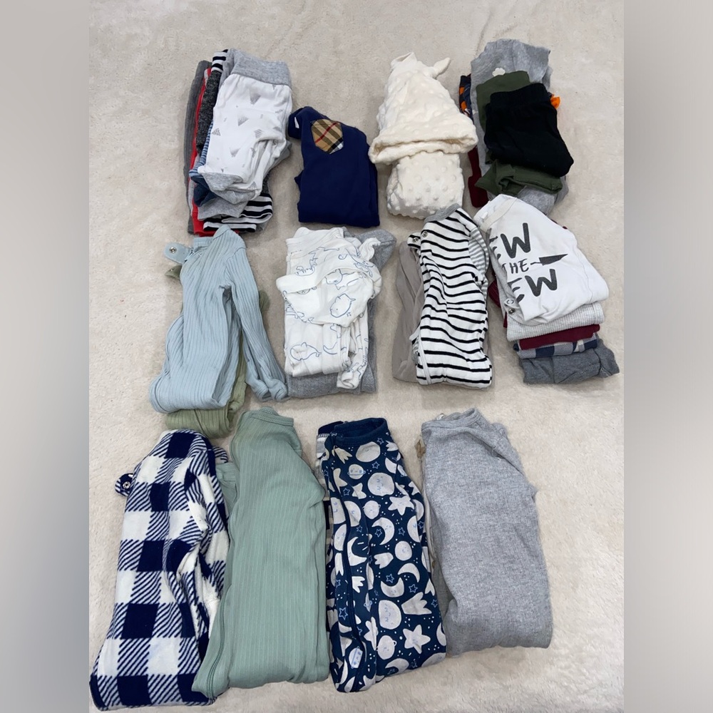 35+ PIECES SET 3-6 & 6-9 months onsie pajamas pants sleeve bundle snow suit boy